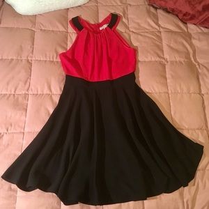 Red and black halter neck dress